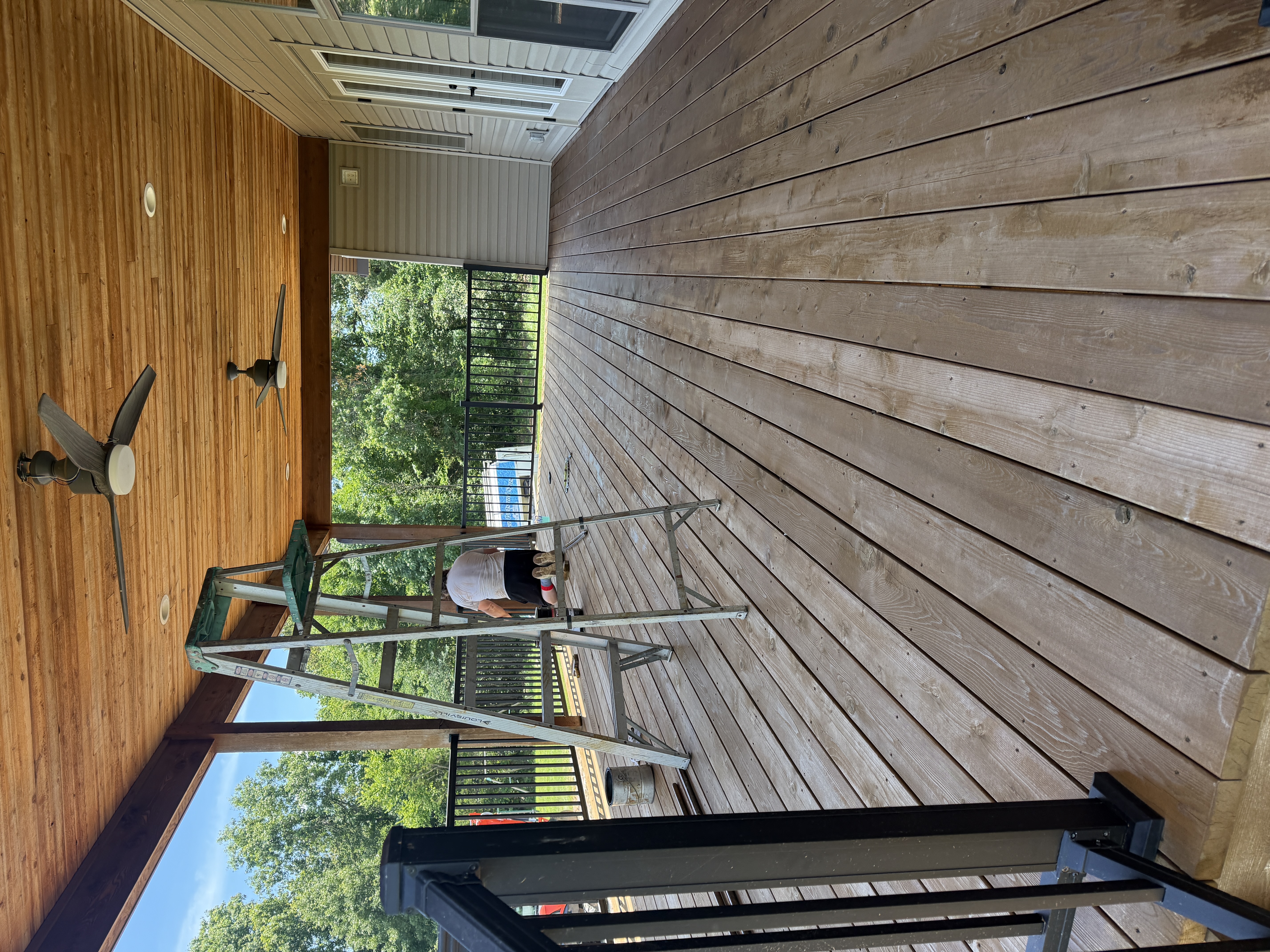 Multi-level deck with pool view